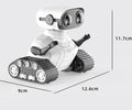 White plastic USB rechargeable remote control robot toy for children with handle remote, sound and light dancing, ages 7-14.