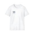 White loose short sleeve round neck T-shirt for men and women, polyester, straight leisure cut, printed design, sizes S to 3XL.