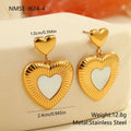 A pair of gold heart-shaped white fritillary earrings for women, made from stainless steel with 18K electroplating.