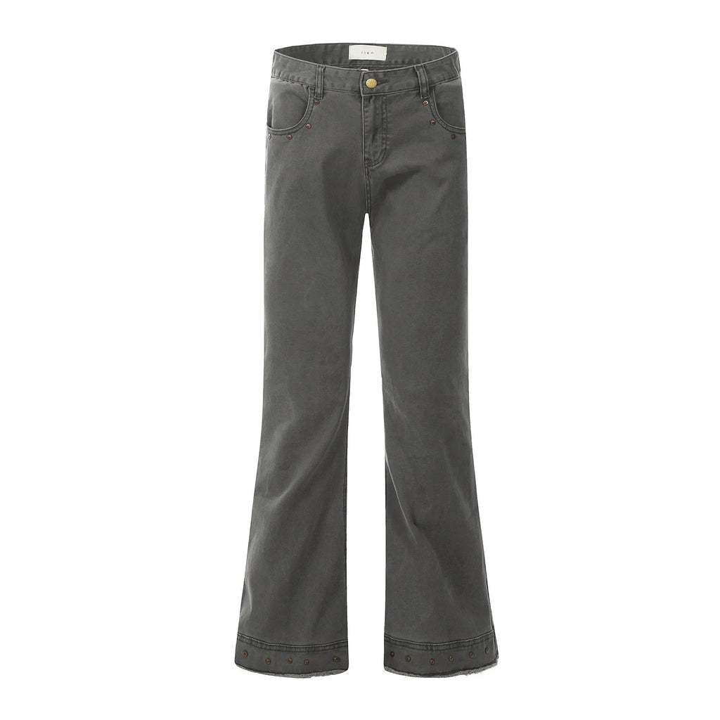 American retro straight-leg jeans in black cotton with horn-shaped leg openings and mid-waist design