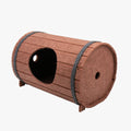 Assembled wine barrel shaped pet bed made from polyester fibre felt pieces for cats