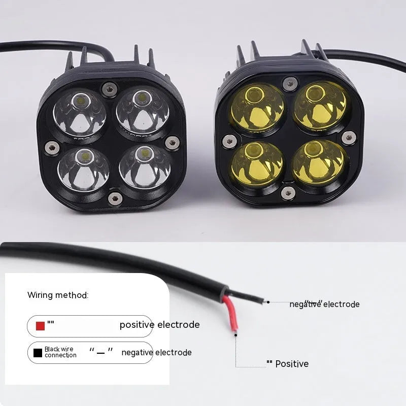 Four-eye clover pattern headlight set with aluminium base plate for motorcycle and car modification