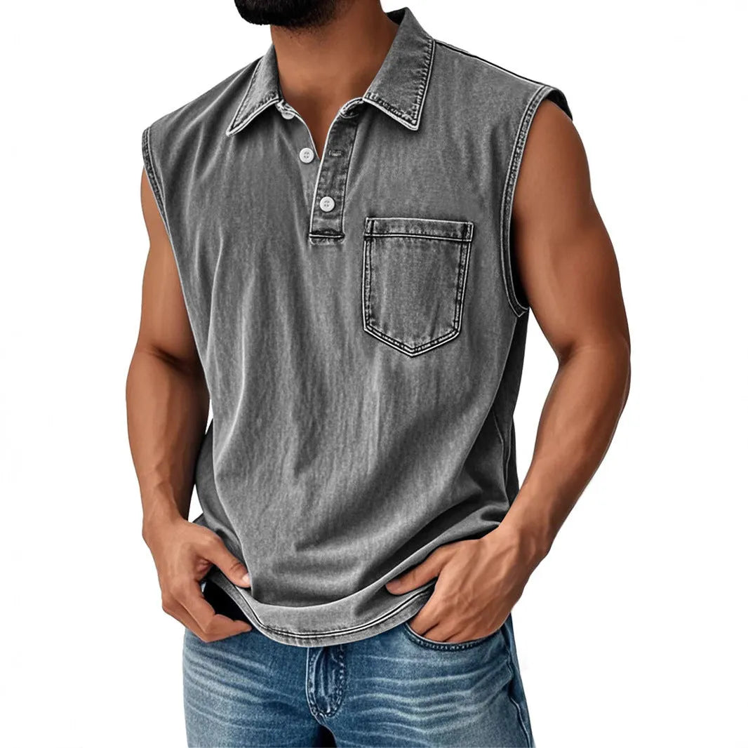 Men's 3D digital print polo shirt with button placket and short sleeves in loose fit design