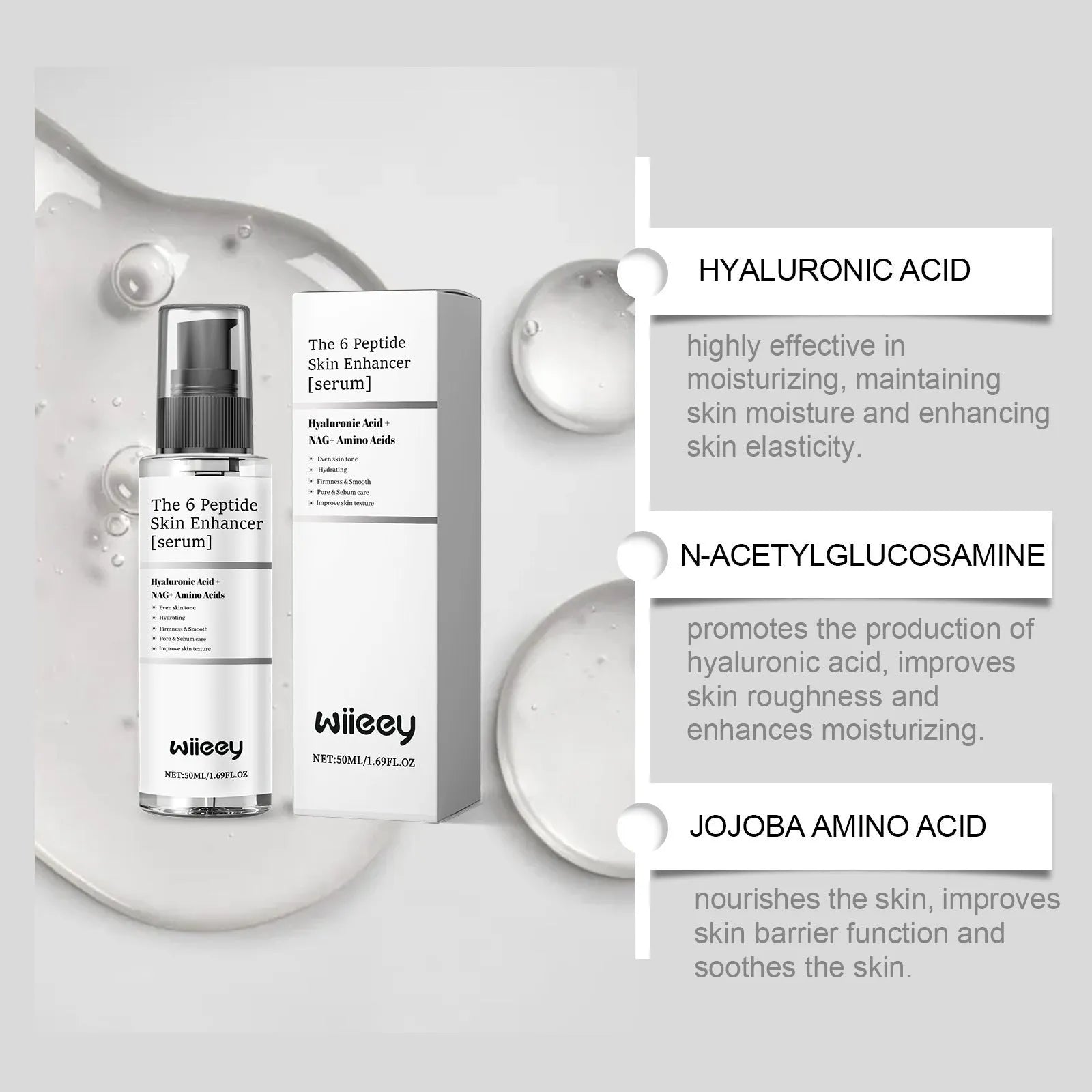 Skin Enhancer Serum 50ml bottle with Hyaluronic Acid and peptide formula