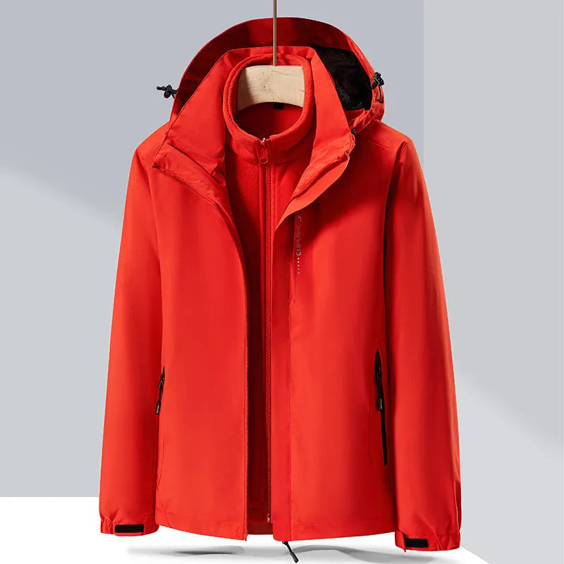 Three-in-one removable mountaineering suit in fluorescent colour with polar fleece lining, sizes M to 5XL