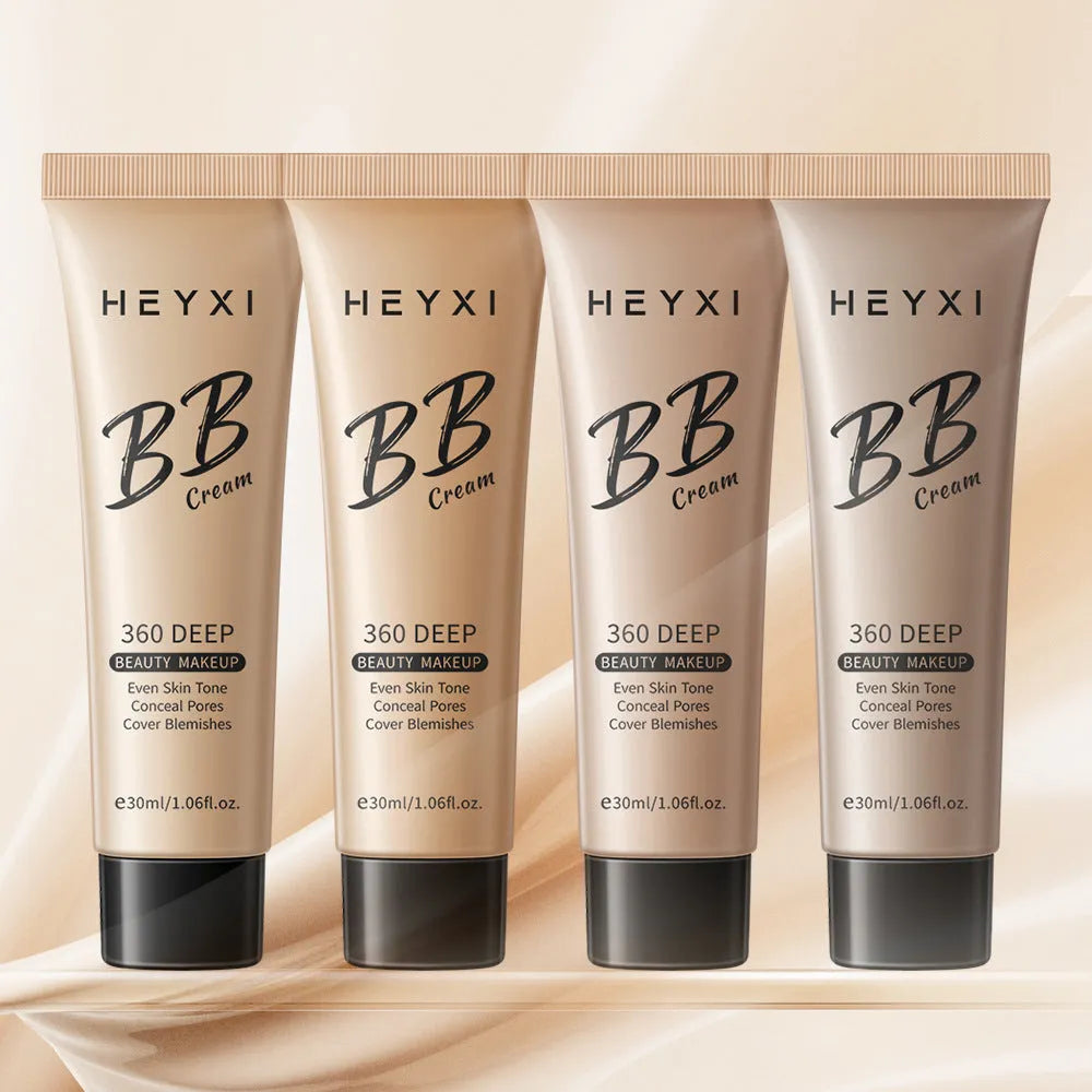 Waterproof BB cream in four shades (01, 02, 03, 04) with 12-hour wear for universal skin types