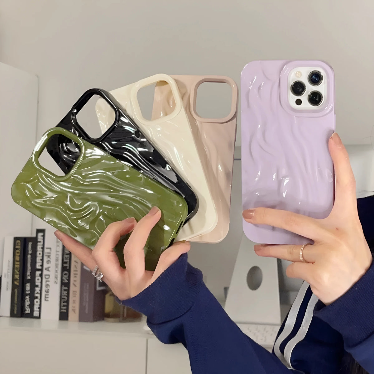 Water ripple TPU phone case for iPhone 17 series in milky white, pink, purple, black or green with all-inclusive fall protection design