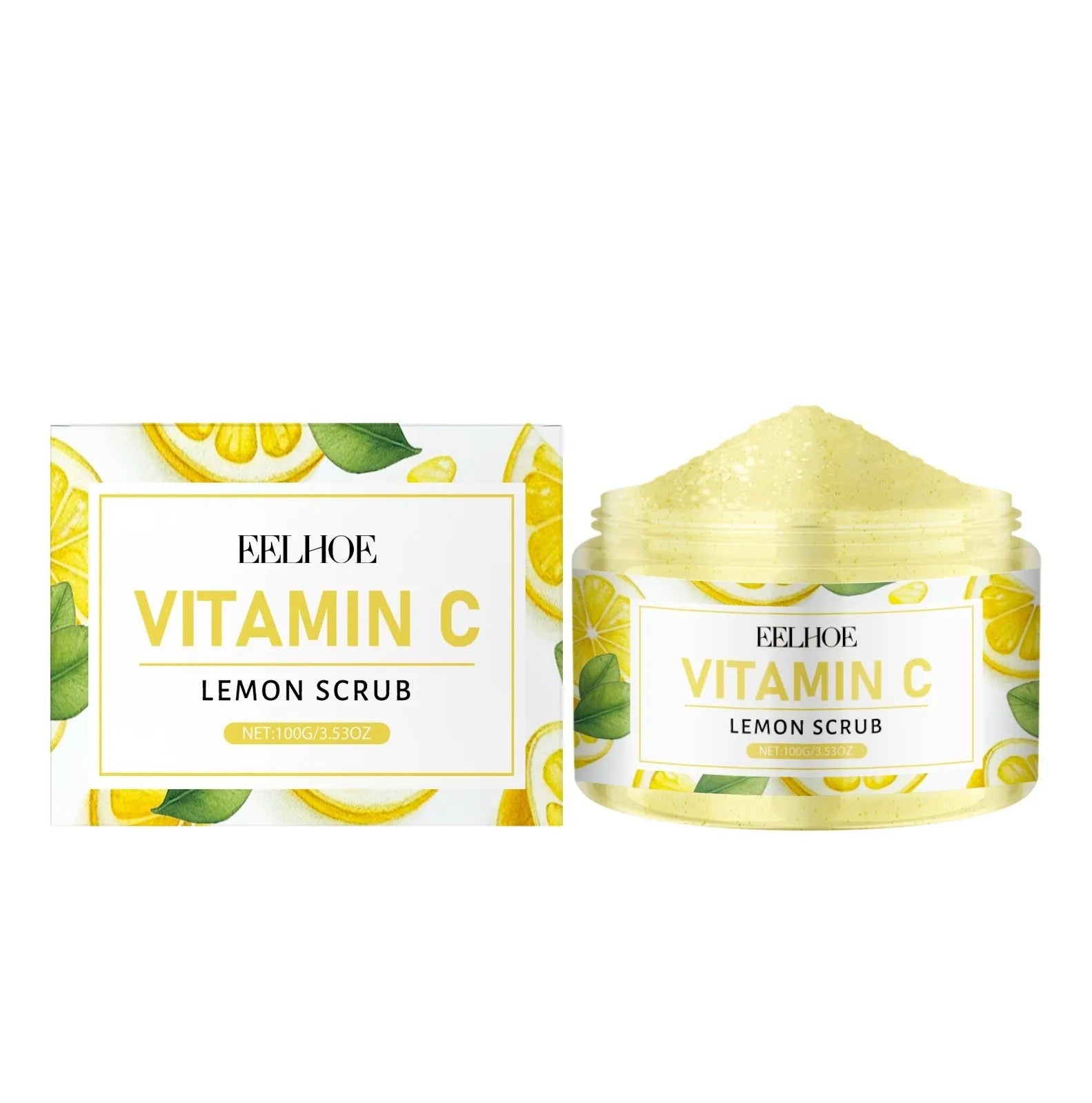 Lemon Exfoliating Scrub in 100g container with walnut shell powder and vitamin C for facial exfoliation