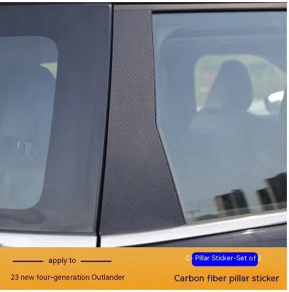 Set of protective films for 2023 Mitsubishi Outlander A, B and C pillar columns in carbon fibre pattern.