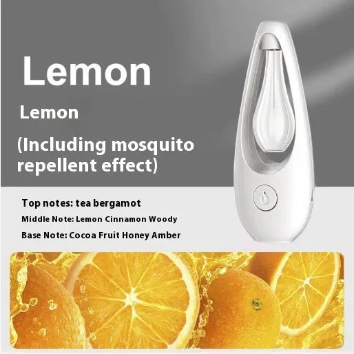 Blue ultrasonic aroma diffuser with mosquito repellent function, 15cm diameter, showing essential oil bottle