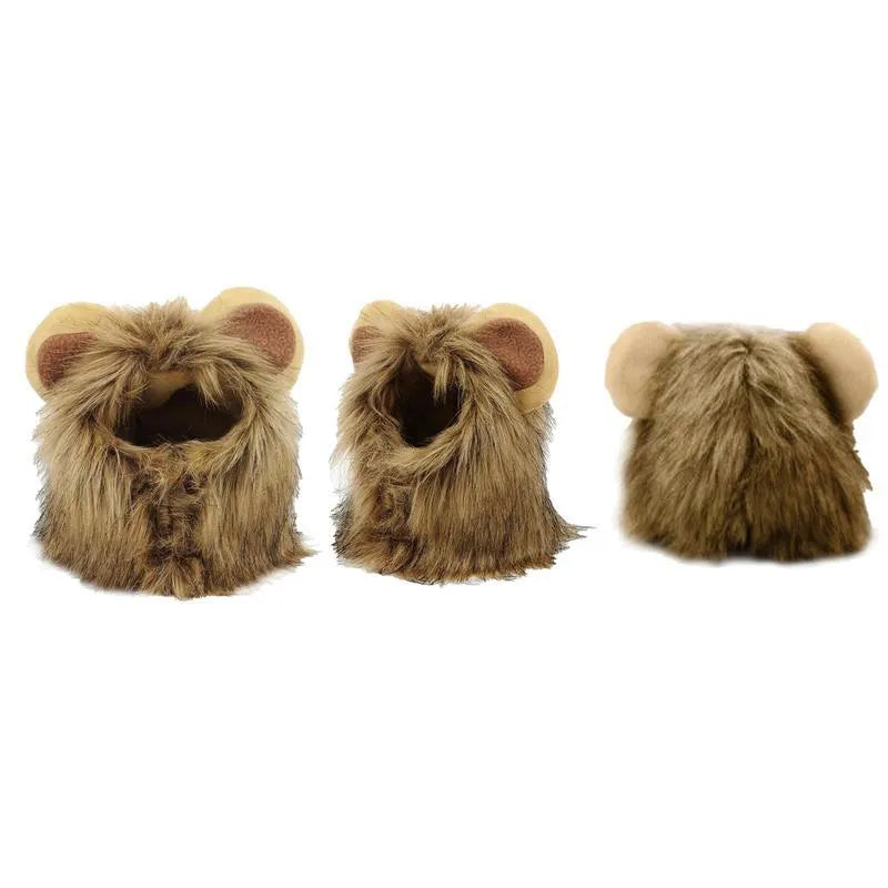 Lion mane wig for cats with artificial hair and adjustable elastic band in three sizes