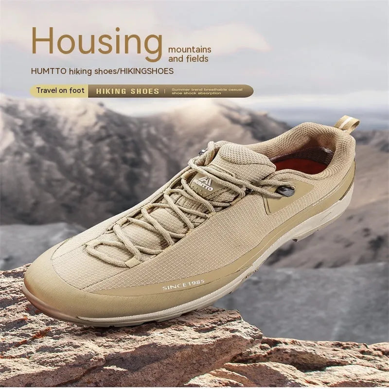 Low-top mountain climbing shoes in leather mesh with non-slip rubber outsole, available in multiple colours and sizes 36-46