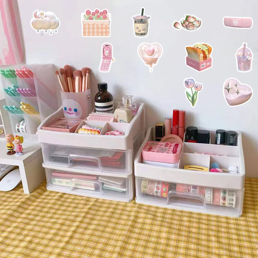 Light colour realistic 3D decorative stickers with pink girl heart designs, 63 pieces per pack