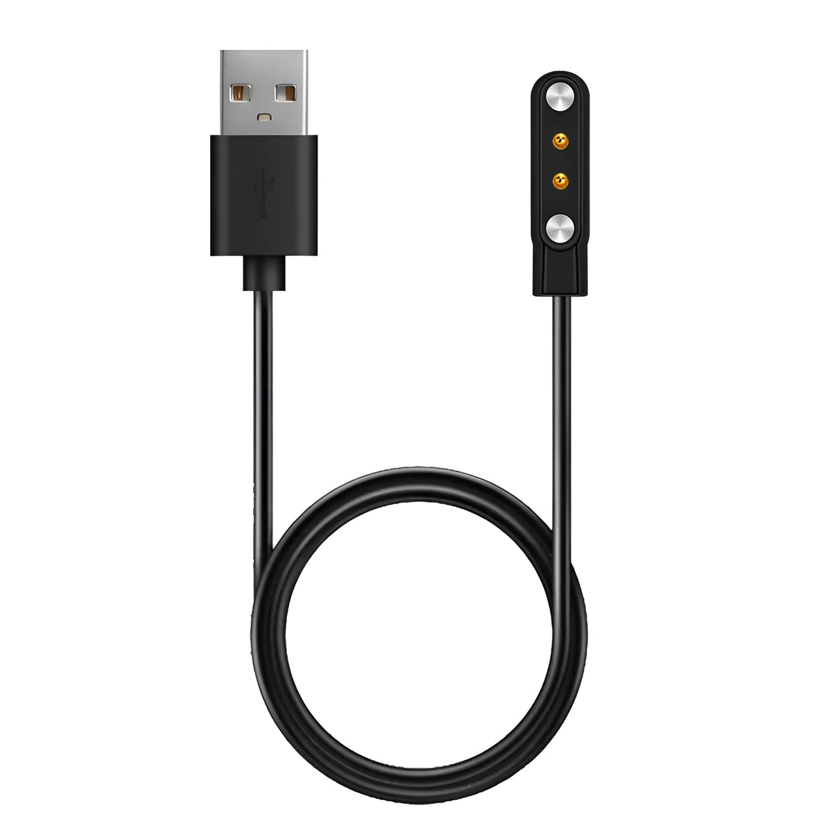 Black smart watch magnetic USB charger with thimble contact, 8cm x 4cm x 1cm, 100cm or 60cm cable