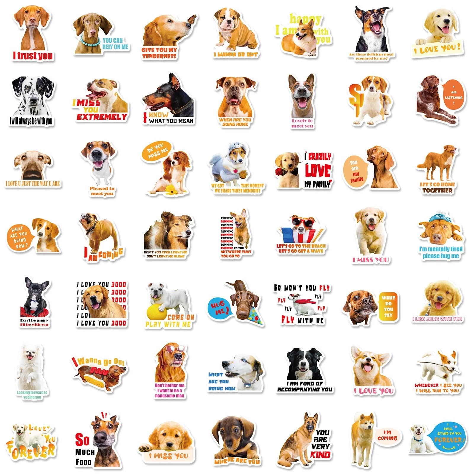 Pack of 100 realistic Nordic style dog facial expression stickers for crafts.