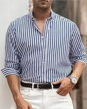 Men's loose fit striped casual button shirt in cardigan style with long sleeves