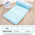 Ice silk cotton blend pet cooling mat in blue colour showing rectangular shape and breathable fabric texture