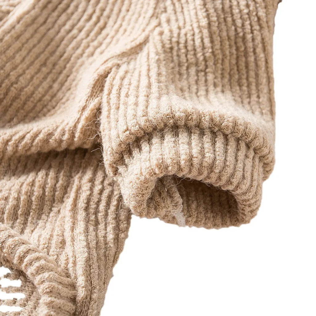 Brown cloth sweater for small dog on white background showing pullover design and casual style