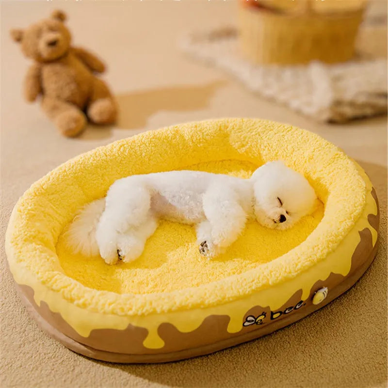 Grey washable velvet dog bed for small medium dogs, shown with detachable cover.