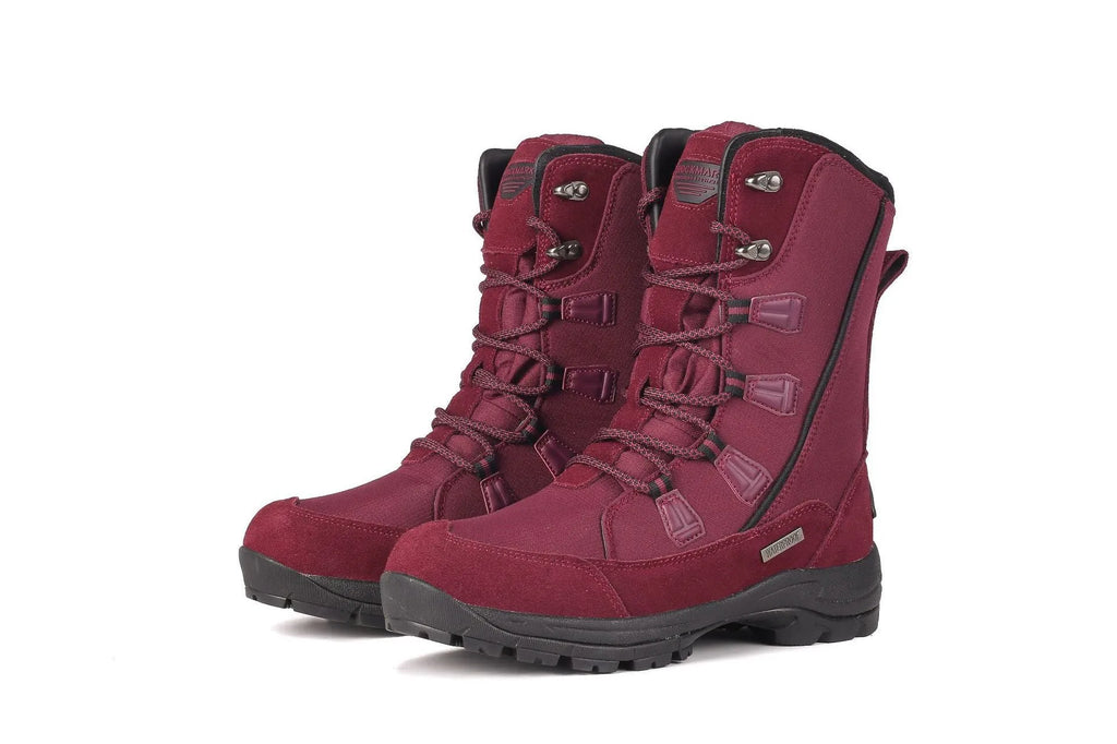 Women's mid-calf thermal snow boots in black with genuine leather upper and rubber sole for winter outdoor use