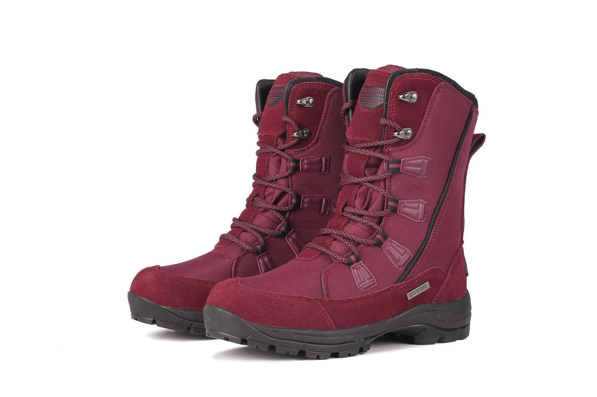 Women's mid-calf thermal snow boots in black with genuine leather upper and rubber sole for winter outdoor use