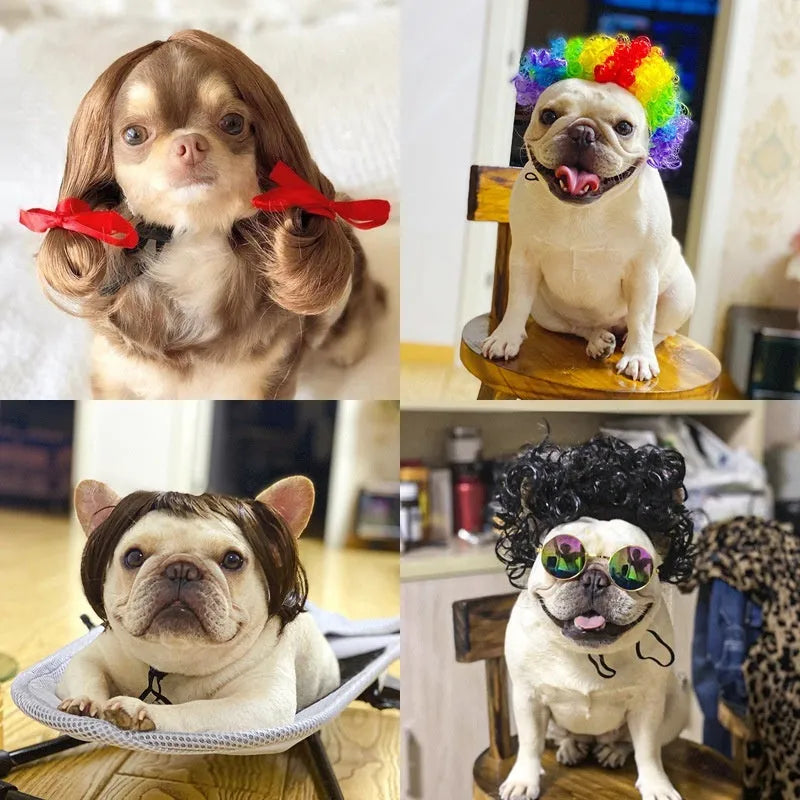 Adjustable pet wig sheath headdress in nylon fibre with 30-60cm fit range