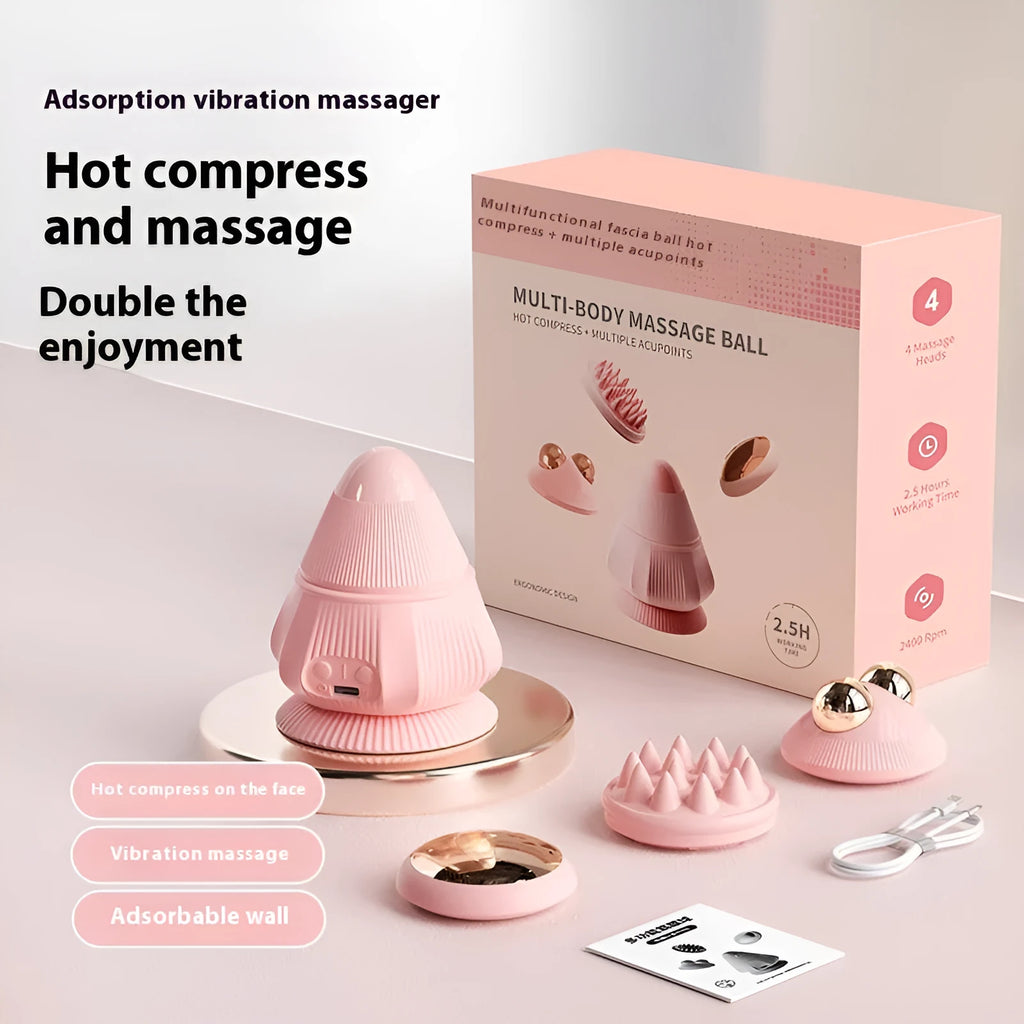Rechargeable neck massager with hot compress, multi-head silicone design, gift box, and charging cable