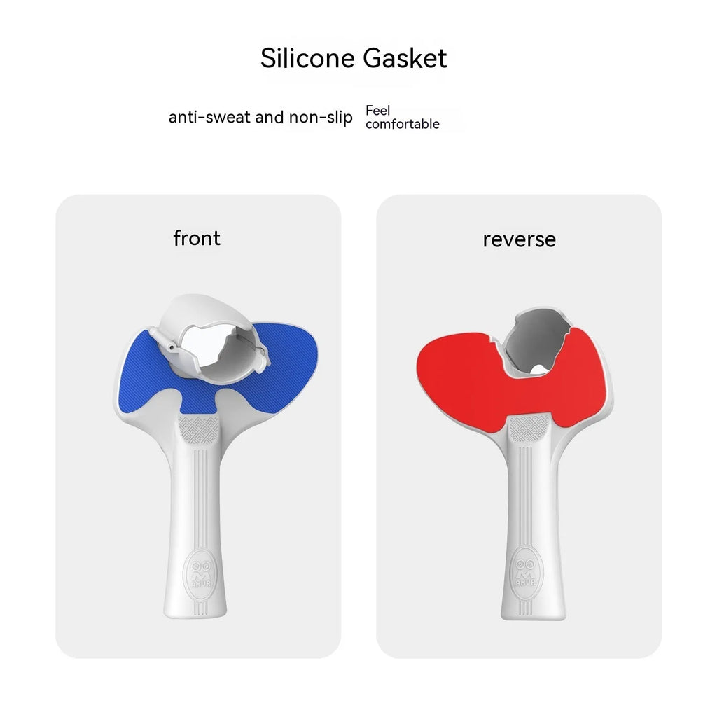 Red and blue plastic silicone handle grip for Pico 4 VR controller, shown as a table tennis racket accessory.