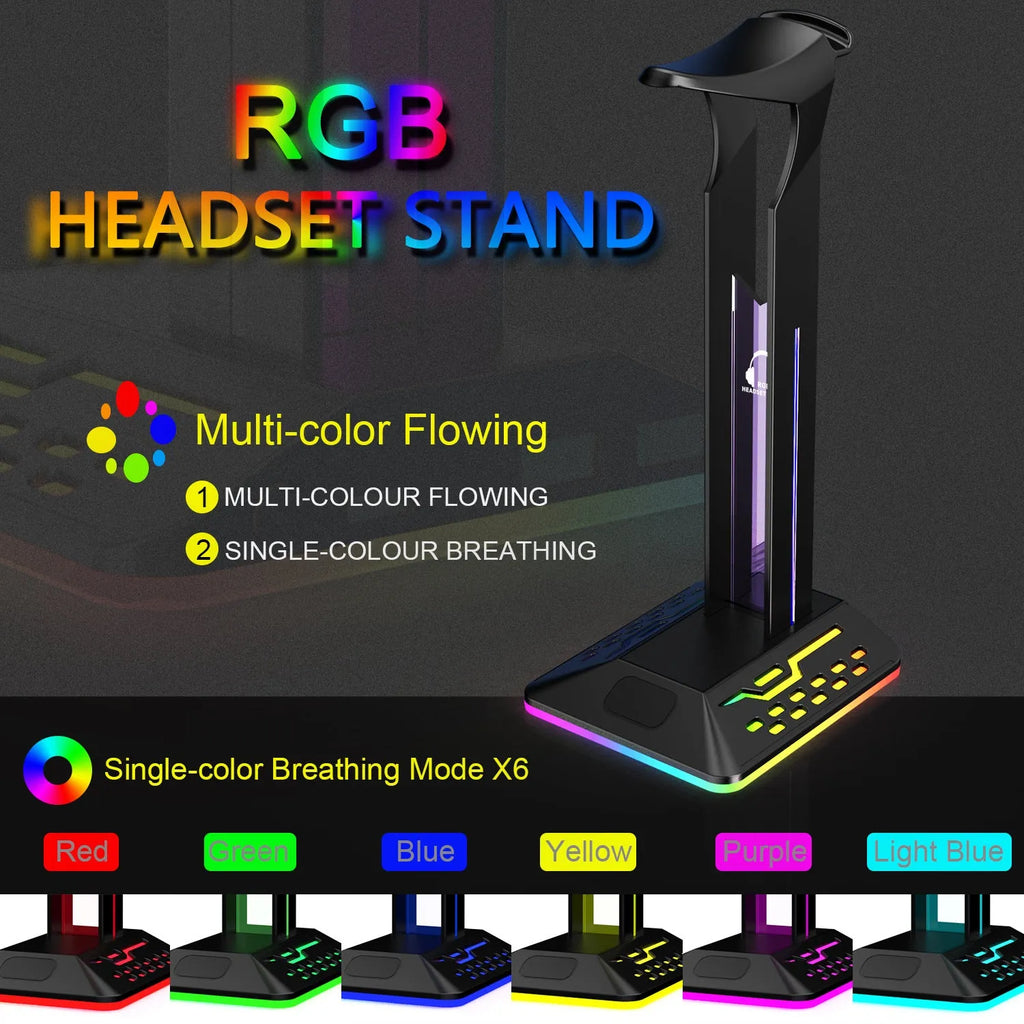 RGB colour changing headset display bracket with dual USB ports and 1.5 metre cable