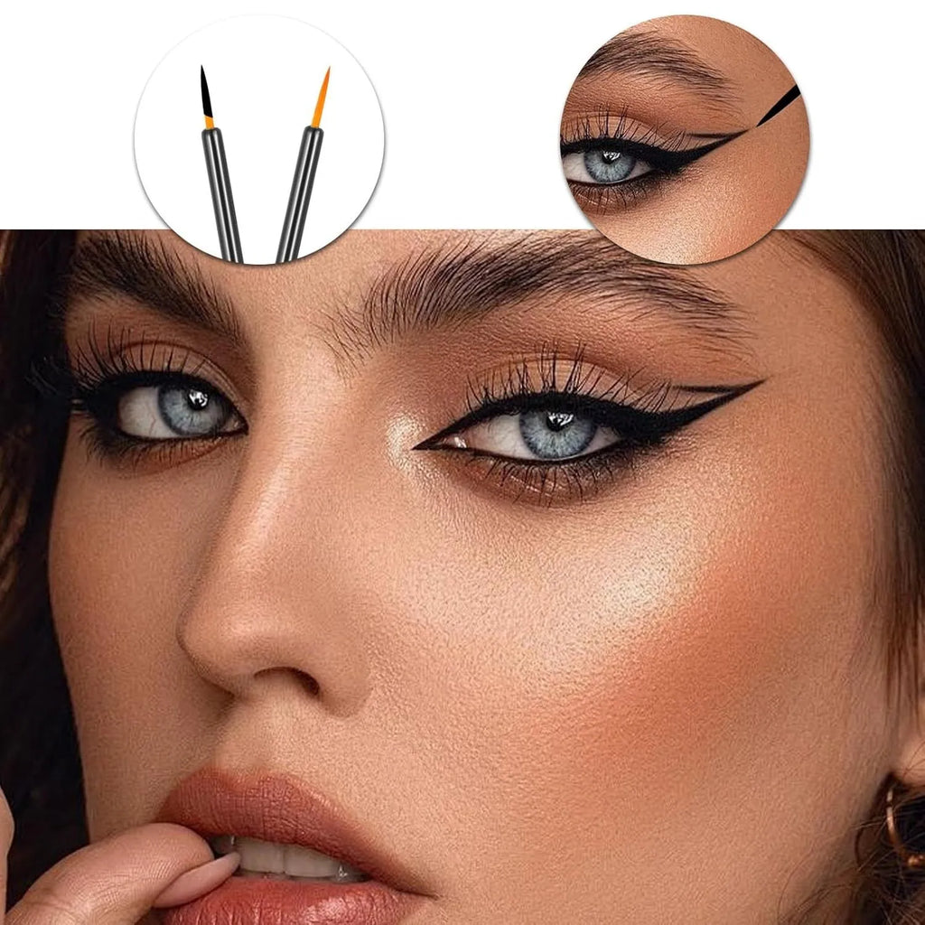 Pack of one hundred black disposable eyeliner brushes with fine points and plastic sleeves