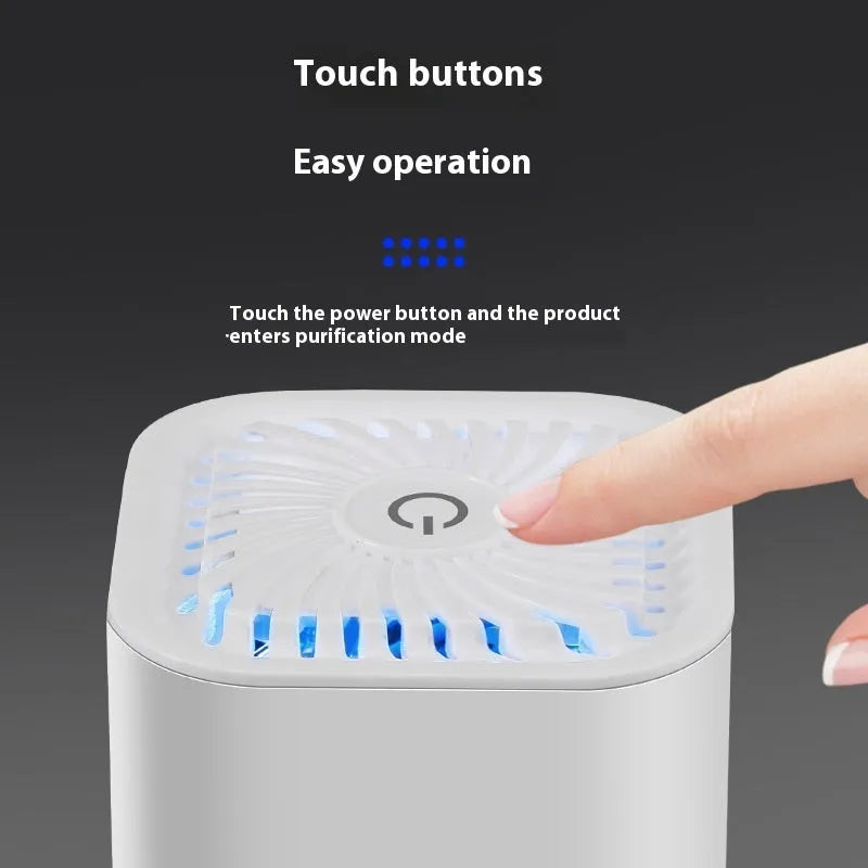 Mini USB air purifier in white or black for cars and small rooms under 10 square metres
