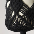 Hand-woven polyester cotton flower pot in brown with net pocket extension cord, approximately 30cm diameter.
