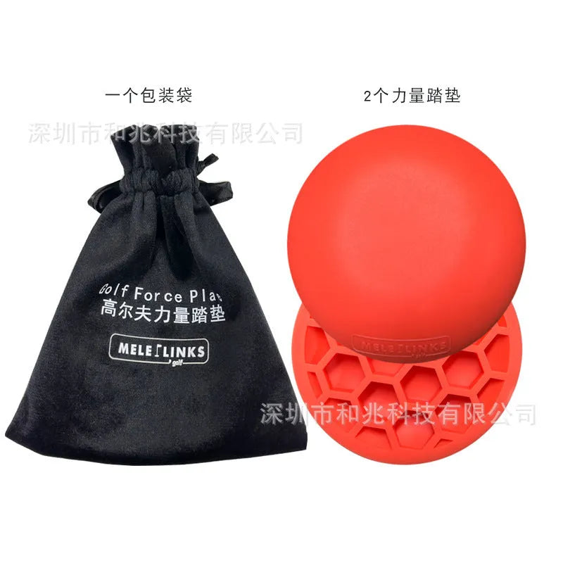 Orange natural rubber golf strength training mat for practising swing balance.