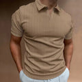 Men's striped V-neck polo shirt in cotton blend fabric for summer sports activities