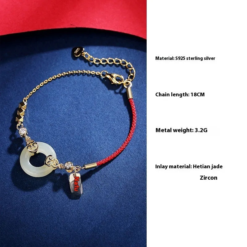 Women's Hetian jade and sterling silver Chinese jewellery set with bracelet, necklace, and earrings