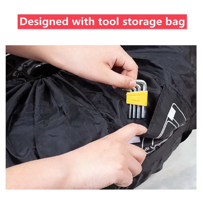 Set of four Oxford Cloth polyester car tyre protective covers in Black Belt and Red Belt styles, shown in S and L sizes.