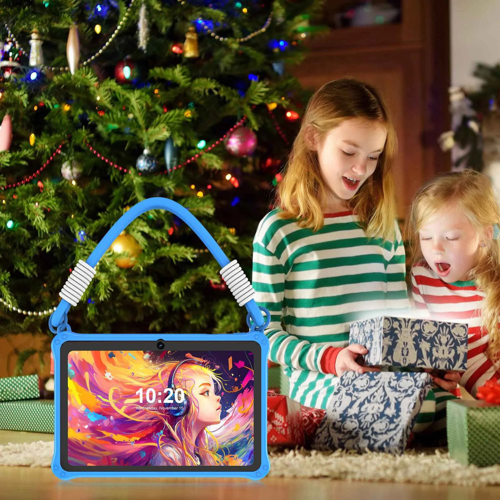 Sapphire blue silicone protective case for 7-inch children's tablet with flat strap and HD film