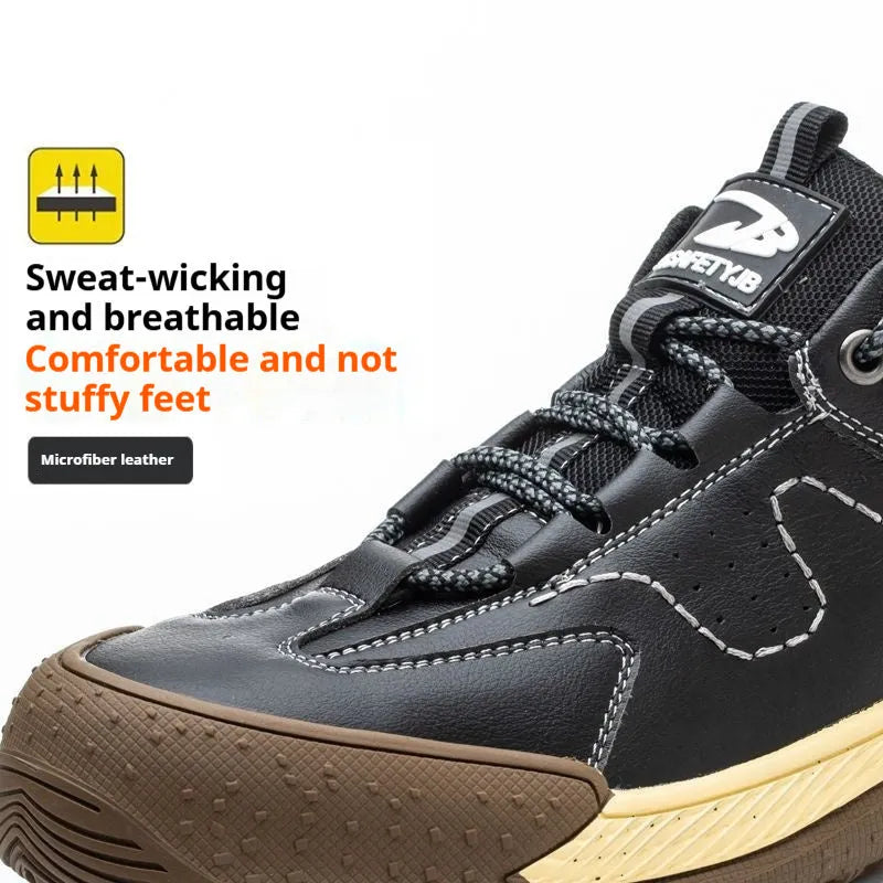 Leather work shoes with rubber soles in black, khaki, gray, and insulated brown colours, sizes 36-46