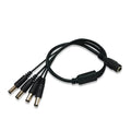 Black DC monitoring power cord with one input and four output connectors for CCTV cameras