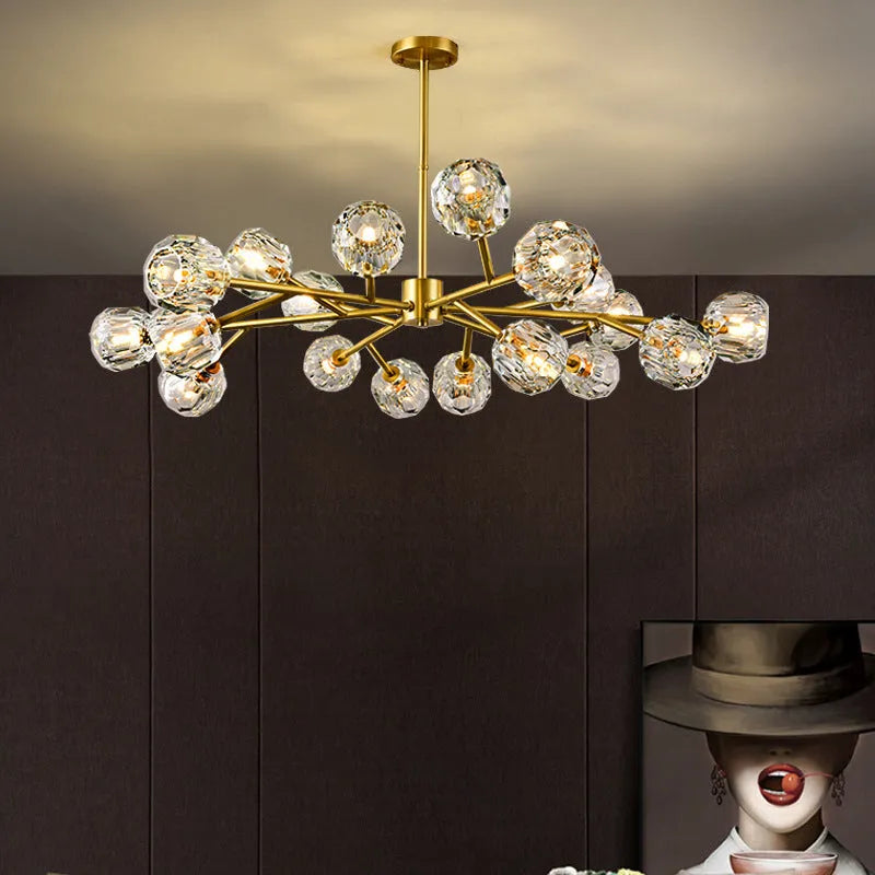 Nordic all copper crystal chandelier, 9 heads, LED, remote control, 220V, 15-30sqm