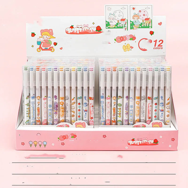 12-colour gel pen set with 0.5mm fine tips and plastic construction for office stationery