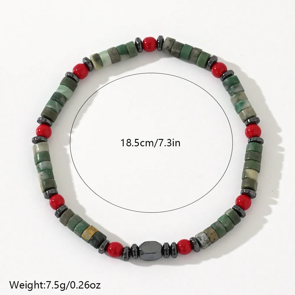 Bohemian cylindrical natural stone beads bracelet men's hand-woven jewellery ins style design