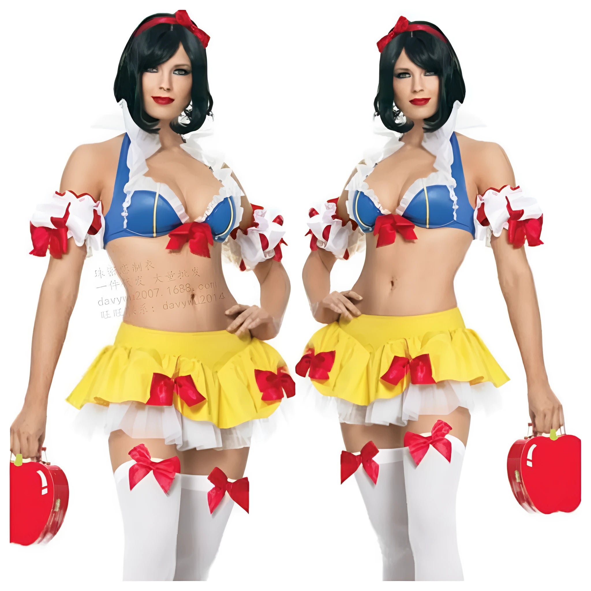 Anime Snow White costume dress set with headdress, top, skirt and sleeves for Halloween cosplay
