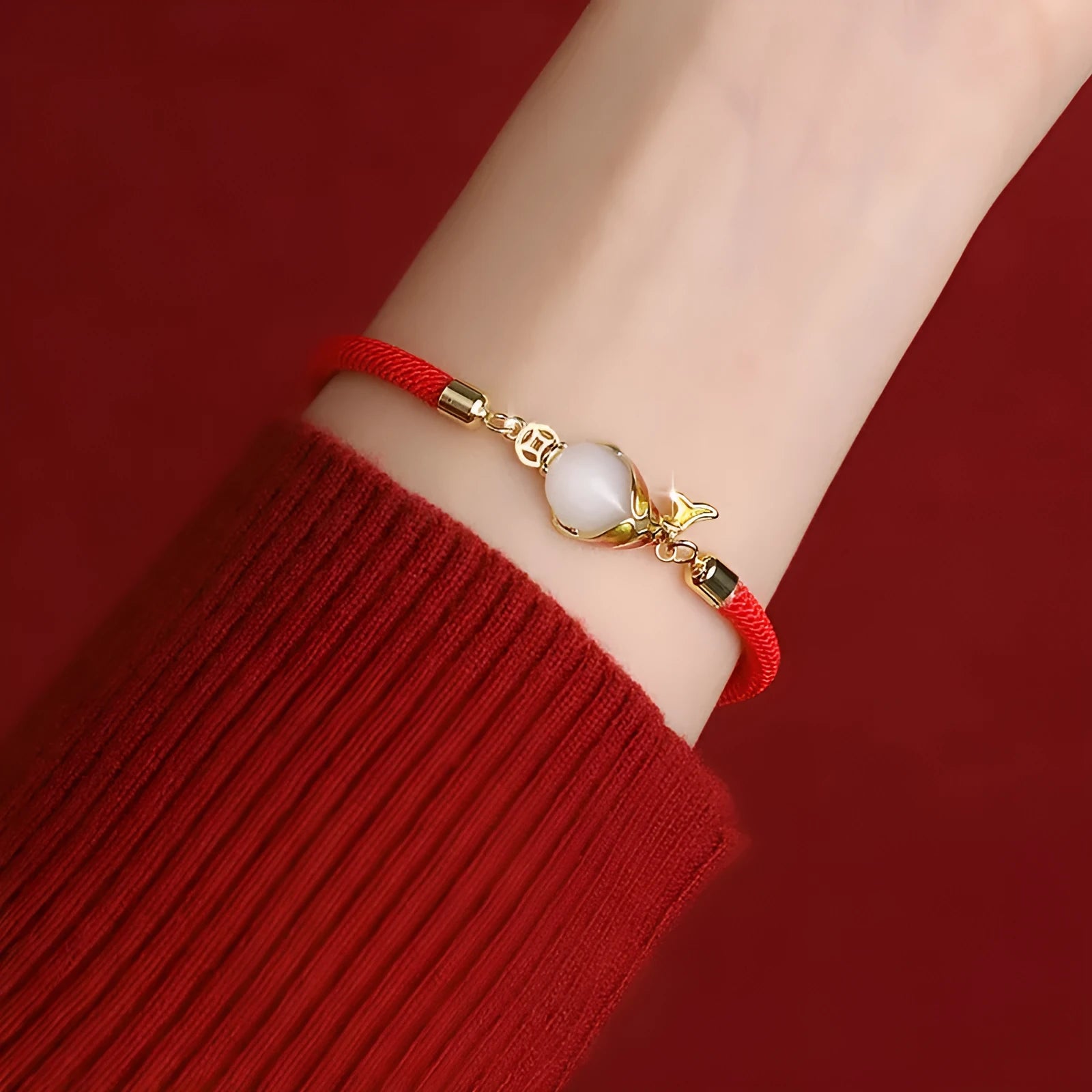 Copper koi carp bracelet and necklace set in lucky koi red for women's retro jewellery