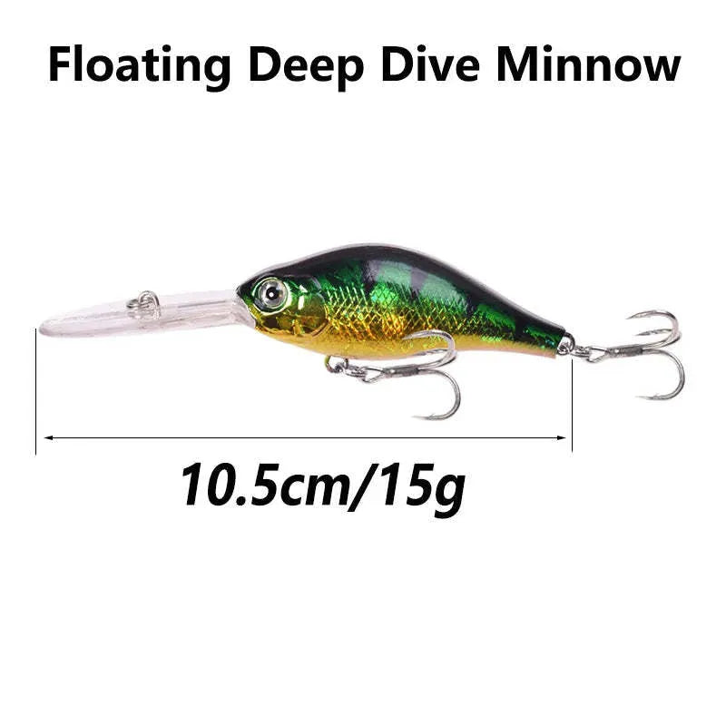 Floating Rock Little Fat Man deep diving fishing lure showing 10.5cm length and diving lip design