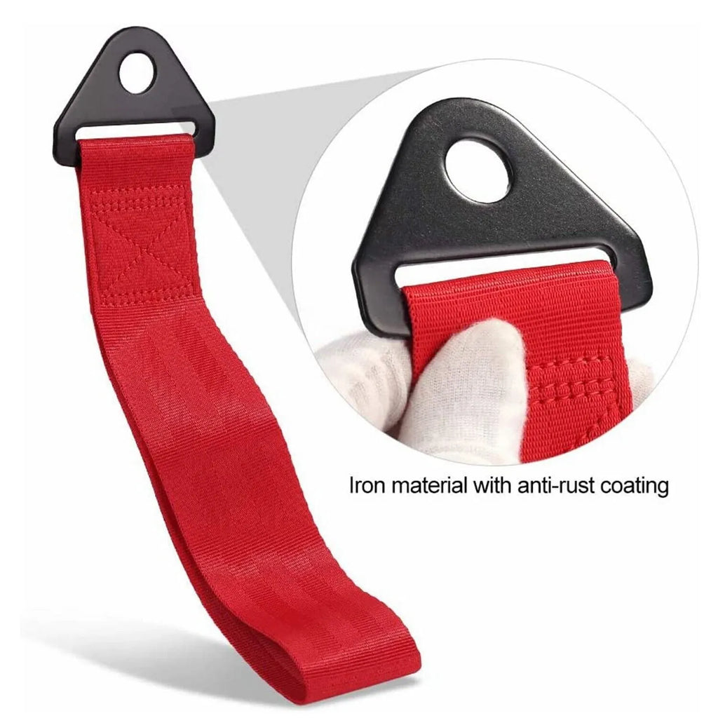 Automotive trailer rope with front bumper ribbon in red, blue, purple, gold, or black colour options