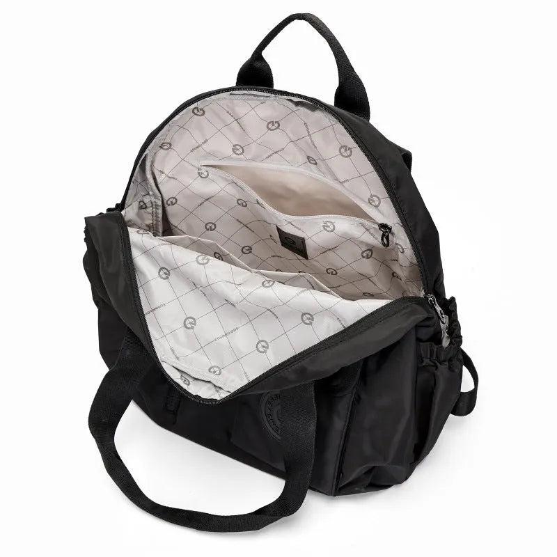 Outdoor backpack showing 48cm height with sandwich pocket compartment and medium hardness nylon construction