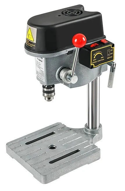 Mini bench drill and milling machine with 240W motor on a workbench for drilling and milling tasks