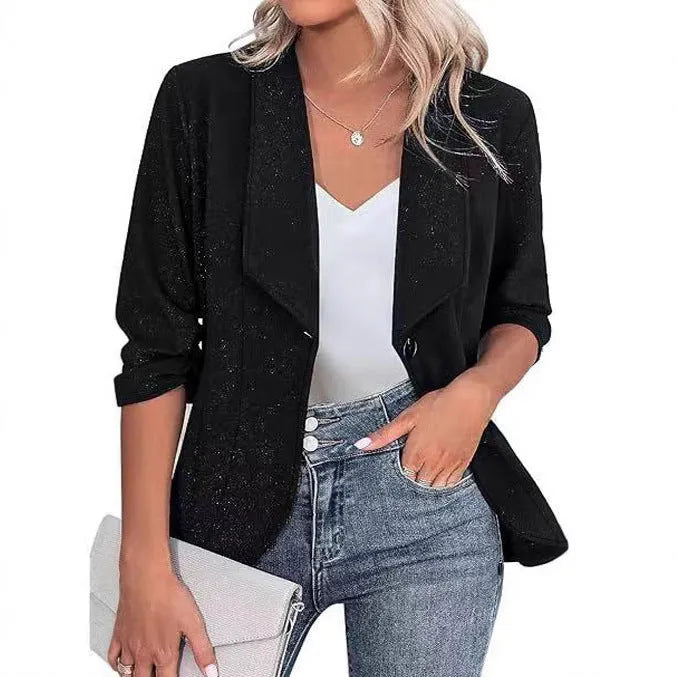 Slim fit polyester cardigan jacket in black, white or wine red with long sleeves