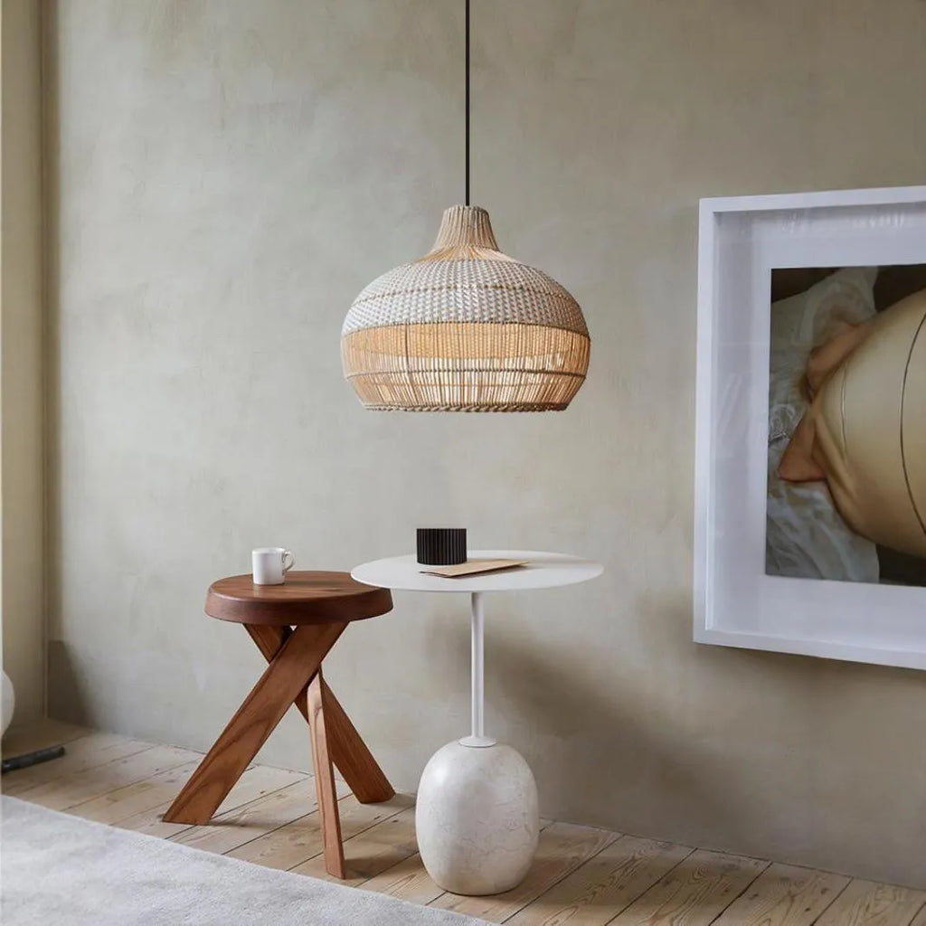 Rattan woven chandelier with 60cm diameter, Silent Wind style design for living room lighting